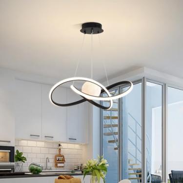 Imagem de Luminária pendente moderna em formato de anel com LED - Luz regulável para sala de estar e mesa de jantar com controle remoto, ideal para cozinha, salão de beleza e escritório (Preta)