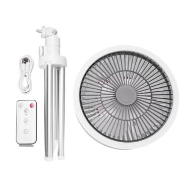 Imagem de Ventilador de acampamento com tripé 3 em 1 ventilador portátil oscilante ao ar livre com luz e carregador de telefone para barraca de pesca piquenique ABS liga de alumínio 836g (Branca)