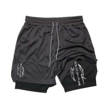 Imagem de Shorts De Compressão Masculinos 2 Em 1 Para Corrida E Treino Com Bolso