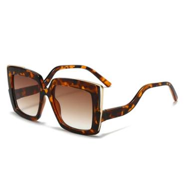 Imagem de HPIRME Óculos com hastes curvas para mulheres e armação grande com decoração colorida (6125-C4)