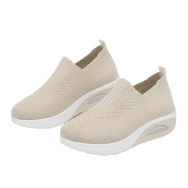 Imagem de Tênis Feminino Ortopédico para Caminhada Confortável e Respirável Bege Claro Nº 39