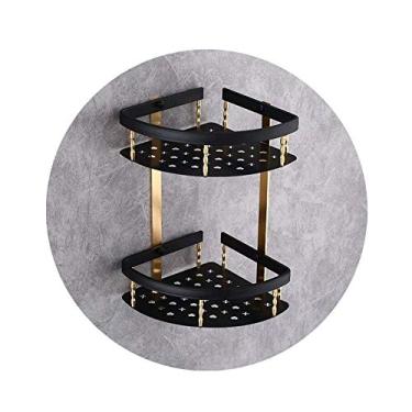 Imagem de Prateleiras de canto de 2 camadas de alumínio para banheiro, suporte de parede, prateleiras para banheiro, organizador triangular