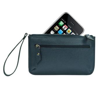 Imagem de Bolsa Clutch Carteira de Mão Feminina em Couro Legítimo Madamix, Azul