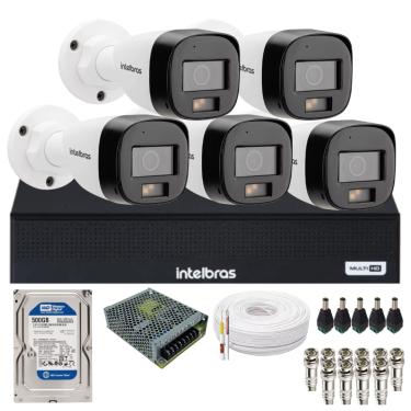 Imagem de Kit 5 Câmeras Intelbras VHD 3220 B Full Color com Áudio Dvr Intelbras 08 Canais 1108-c Com Hd 500gb Instalado