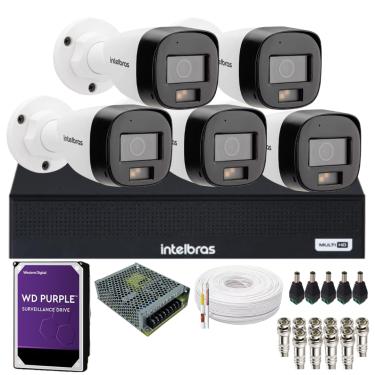 Imagem de Kit 5 Câmeras Intelbras VHD 3220 B Full Color com Áudio Dvr Intelbras 08 Canais 1108-c C/Hd Purple