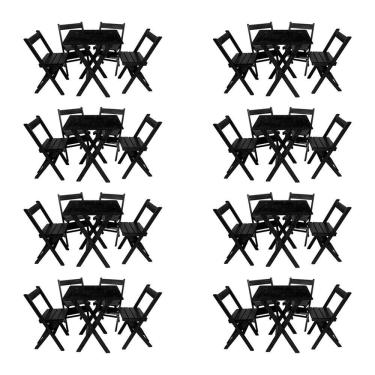 Imagem de Kit 8 Conjuntos Mesa Dobrável 70x70 Com 4 Cadeiras Em Madeira Maciça - Preto - Preto