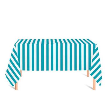 Imagem de Toalha de Mesa Retangular em Tecido Jacquard Estampado Listrado Azul T