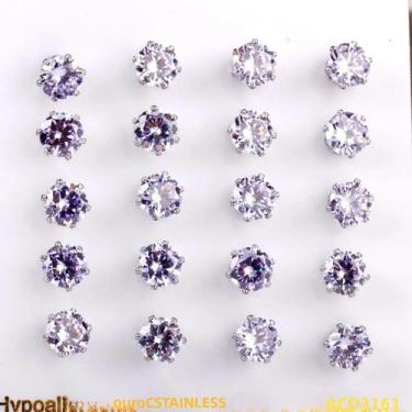 Imagem de Brincos Redondos De Cristal Azul Claro 10 Pares Em Aço Inoxidável Joia