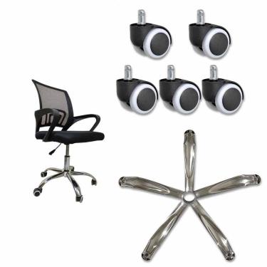 Imagem de Rodinha e Base Estrela Conjunto Para Cadeira de Escritorio Trabalho Estudos Quarto Resistente Reparo Peça Conserto