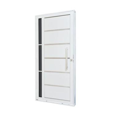 Imagem de Porta de Aço Lambri 215x100cm com Friso e Puxador Inox Lateral Vidro F