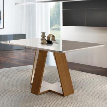 Imagem de Mesa 4 Lugares Tampo com Vidro/Laca Grécia Marrom/Castanho Cinamomo/Of