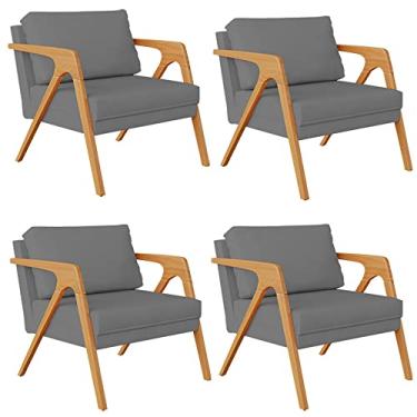 Imagem de Kit 04 Poltronas Decorativa Para Sala Estar Pietra Estrutura De Madeira L02 Suede Cinza - Lyam Decor
