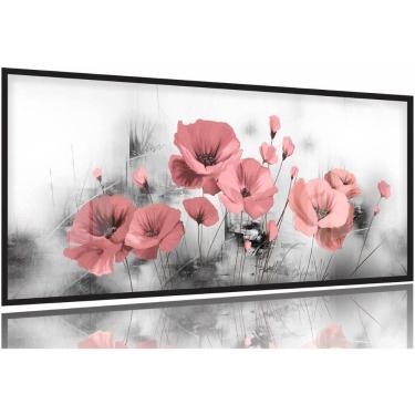 Imagem de Quadro Decorativo Flores Rosa Claro 130x60 Moldura Preta 2x2