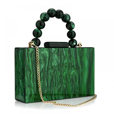 Imagem de Bolsas de acrílico para noite, bolsas de mão marmorizadas para mulheres, bolsa transversal com corrente de pérolas, festa formal de formatura de casamento, Verde escuro, One Size