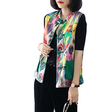 Imagem de Yajun Colete étnico tradicional casual sem mangas jaqueta hanfu tops botão retrô colete estilo chinês roupas femininas, verde, G (peito: 96cm)