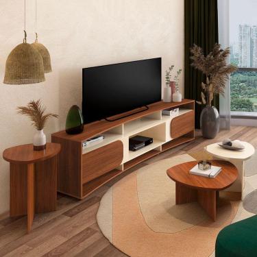 Imagem de Sala de Estar Completa para TV Até 86 Polegadas Delta 2 Portas Cedro/Off White - Pnr Móveis