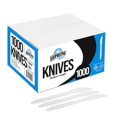 Imagem de Supreme Select Facas brancas descartáveis [pacote com 1000] Talheres de plástico descartáveis de peso médio - Utensílios duráveis e reutilizáveis a granel para festas, piqueniques, comida para viagem,