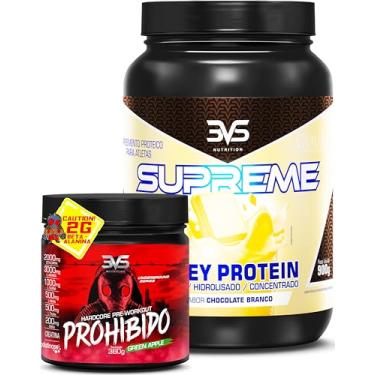 Imagem de 3VS Nutrition Combo Pré-Treino Prohibido Sabor Maça Verde 360g + Whey Supreme 900g Sabor Chocolate Branco