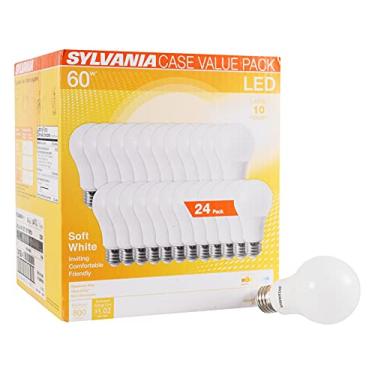 Imagem de Lâmpada SYLVANIA LED A19, equivalente a 60W, eficiente 8,5W, 10 anos, 2700K, 800 lúmens, fosca, branco macio - pacote com 24 (74765)