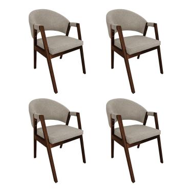 Imagem de Kit 4 Cadeiras De Jantar Madeira Maciça Natural Premium Helen Linho Bege