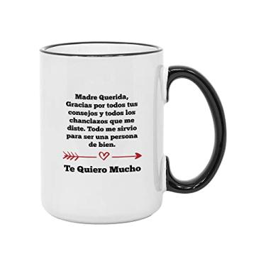 Imagem de Casitika Regalos para Mama. Tazas para Cafe de Dia de Madres. Caneca Querida Madre para o Dia das Mães em espanhol. Presentes para mãe latina para aniversário. (445 g cabo preto/aro)