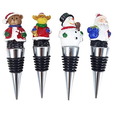 Imagem de Conjunto de rolhas de garrafa de vinho de Natal, boneco de neve, urso de rena, 4 seladores de decoração mista, garrafas de licor de azeite de oliva, rolha de vinho, presentes de Natal para amantes de