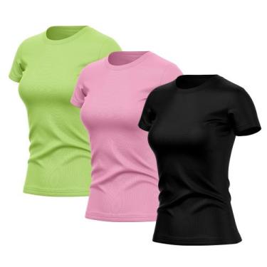 Imagem de Kit 3 Camisetas Feminina Manga Curta Dry Fit Basica Lisa Proteção Sola