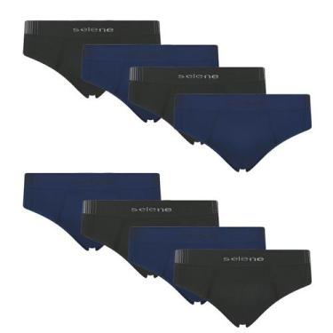 Imagem de Kit 10 Cueca Selene Microfibra Masculina Slip sem costura, Preto e azu