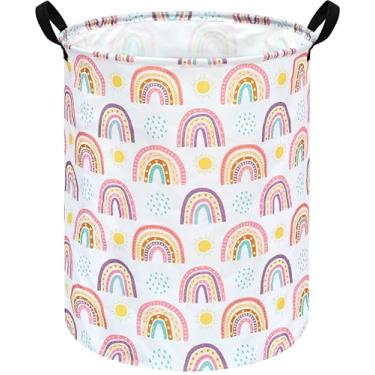 Imagem de MAIZMZ Cesto de Roupa Suja Arco-Íris para Crianças, Organizador de Presentes, Caixa de Brinquedos, Grande Baú Dobrável de Lona para Casa/Dormitório/Cozinha/Animal de Estimação/Escr (, Sol Arco-Íris)