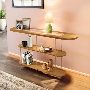 Imagem de Aparador Decorativo Sala De Estar Walker Pés Em Aço Tampo Vidro Cinamomo G26 - Gran Belo