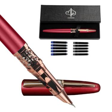 Imagem de Caneta-tinteiro recarregável, ponta fina, caneta de tinta elegante com 5 cartuchos de refil de tinta preta e 5 azuis, canetas de caligrafia de luxo para escrita, caneta de metal para trabalho, melhor