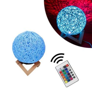 Imagem de Luminaria Bola De Barbante Abajur Branco USB Luz Led Colorido Decoraçã