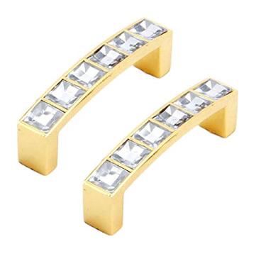 Imagem de Puxador de móveis de 128 mm Puxadores e alças de armário de cristal de vidro puxadores de gaveta de armário puxadores de cozinha Ferragens de móveis Conjunto de 2, dourado (distância do furo: 64 mm)