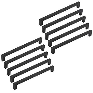 Imagem de Puxador de armário de bar 10 peças - puxador de porta de armário e gaveta de armário moderno puxadores de gaveta de armário, alças pretas para guarda-roupa de cozinha em casa (distância do furo preto: