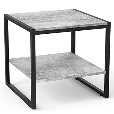 Imagem de Homieasy Mesa de extremidade, mesa lateral quadrada de 50 cm, mesa de cabeceira moderna com prateleira de armazenamento de 2 andares, mesa de centro pequena para sala de estar, mesa de cabeceira com acabamento em madeira para quarto, carvalho claro