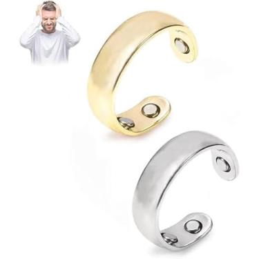Imagem de KOFISNI Auvulis Anéis de Enxaqueca para Mulheres Homens Aço Inoxidável Ajustável Calmi Anéis Vitalidade Linfática Magneti Aliviar Fadiga Anéis, Metal, Sem pedra preciosa