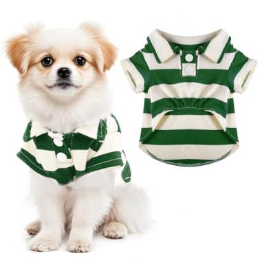 Imagem de Camisa polo para cães, gola listrada, roupas de verão, abotoadas, roupas para animais de estimação para cães pequenos, médios, gatos, para meninos e meninas, animais de estimação (verde, grande)