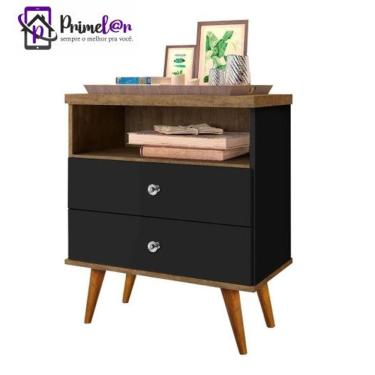 Imagem de Mesa De Cabeceira Retrô Com 2 Gavetas E Nicho Status