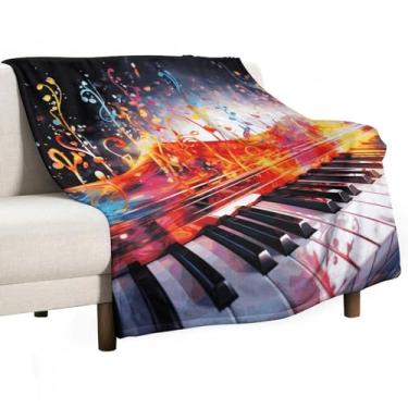 Imagem de Cobertor macio aconchegante colorido piano teclado impressão cobertor bonito decoração de casa para viagens em família atividades ao ar livre