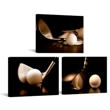 Imagem de KREATIVE ARTS Tela de golfe sépia arte de parede pintura de campo de golfe para sala de estar quarto academia homem caverna esportes decoração vintage marrom golfe impressões em tela emoldurado pronto