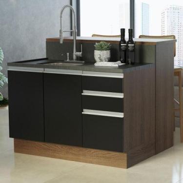 Imagem de Ilha De Cozinha 120 Cm Rustic/Preto Glamy Madesa