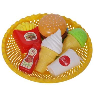 Imagem de Kit Fast Food Comidinha Infantil com Cesta 9 pçs - Futuro, Amarelo