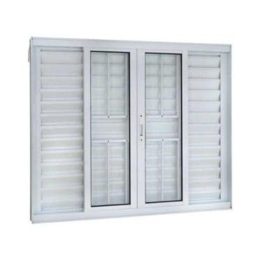 Imagem de Veneziana 100x100 6 Folhas c/Grade - Alumínio Branco - Linha 25 Suprema 