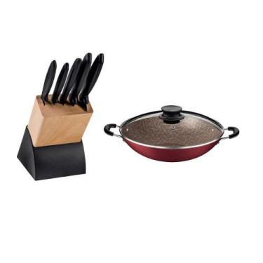 Imagem de KIT - Faqueiro Plenus 6 Peças + 1 Panela WOK 36cm Vermelha - Tramontin