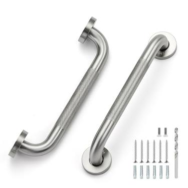 Imagem de Barras de apoio de 30,5 cm para chuveiro, alças de chuveiro antiderrapantes para idosos trilho de mão de vaso sanitário de aço inoxidável (níquel escovado, pacote com 2)