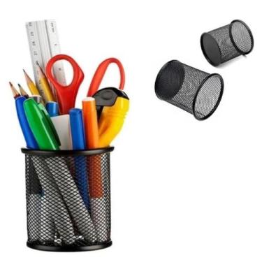 Imagem de Porta Canetas Lápis Treco Metal Telado Aramado Preto Redondo - FUXING