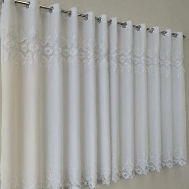 Imagem de Cortina Branca / Ouro / Marrom Para Varão Voil Gaze De Linho Bordado G