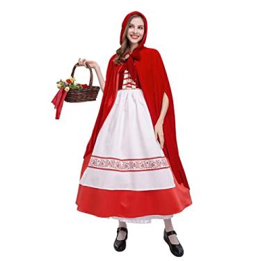 Imagem de Fantasia feminina de luxo para o Dia das Bruxas, Chapeuzinho Vermelho, Relógio de Veludo, Capa Gótica, Vestido para Meninas Cosplay de Halloween, Vestido Chique, Maquiagem, Festa de Natal, Livro de