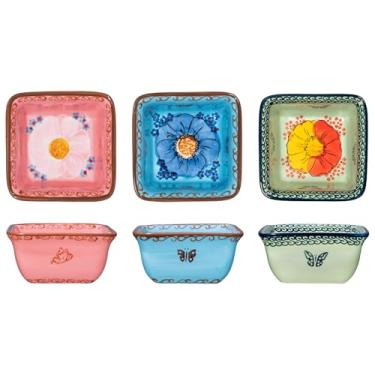 Imagem de Tigelas pequenas feitas à mão de 170 g – Tigela de cerâmica pintada à mão, ótima para lanche, ramekins, mergulho, acompanhamento, sobremesa, molho, sorvete, aperitivo, sushi em caixa de presente, 9 cm