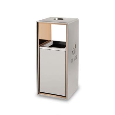 Imagem de YAYAOVP-24927 Caixote do lixo para exterior caixote do lixo quadrado metal cinzeiro, lata de lixo grande para uso doméstico moderno (com cinzeiro) Lixeira externa dourada branca e cinza (branca)